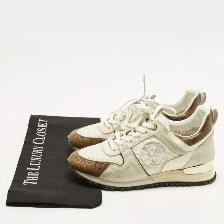 Pre Owned Louis Vuitton White Monogram Canvas and Mesh Run Away Lace Up Sneakers Size 36