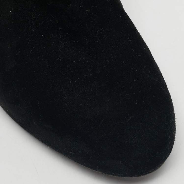 Pre Owned Louis Vuitton Black Suede Knee Length Boots Size 35