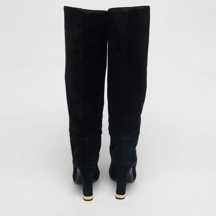 Pre Owned Louis Vuitton Black Suede Knee Length Boots Size 35