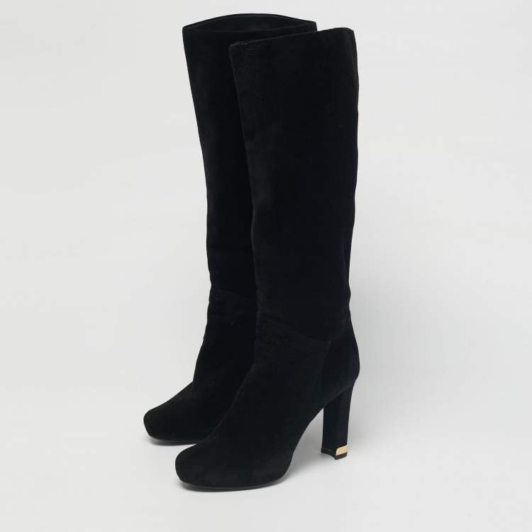 Pre Owned Louis Vuitton Black Suede Knee Length Boots Size 35