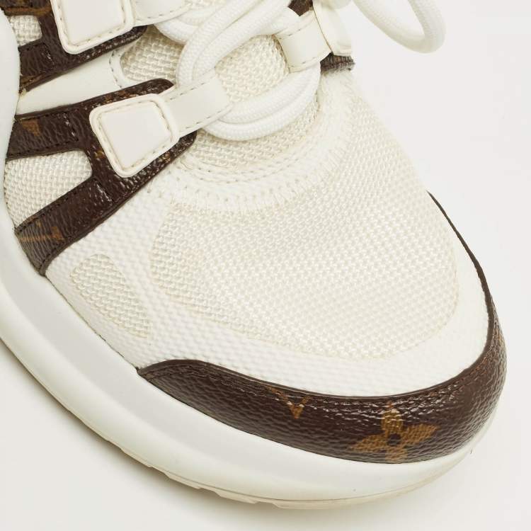 Pre Owned Louis Vuitton White Mesh and Monogram Canvas Archlight Sneakers Size 37