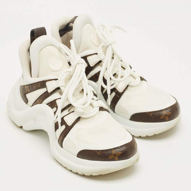 Pre Owned Louis Vuitton White Mesh and Monogram Canvas Archlight Sneakers Size 37