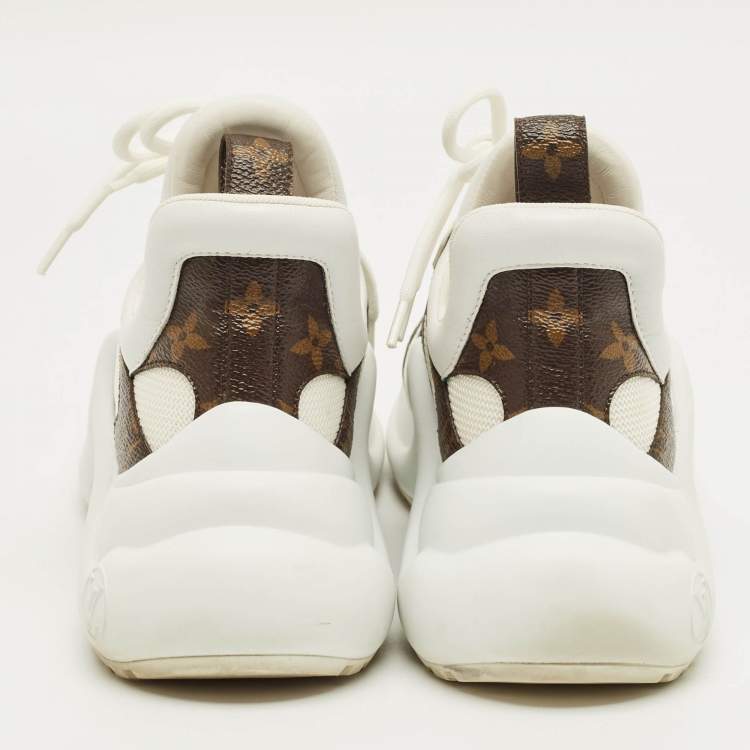 Pre Owned Louis Vuitton White Mesh and Monogram Canvas Archlight Sneakers Size 37
