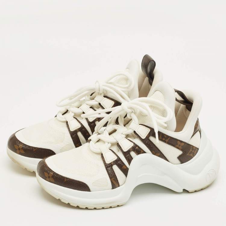 Pre Owned Louis Vuitton White Mesh and Monogram Canvas Archlight Sneakers Size 37
