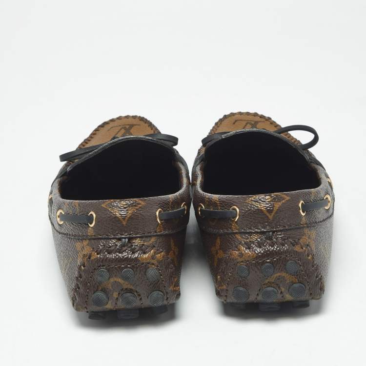 Pre Owned Louis Vuitton Brown Monogram Canvas and Leather Gloria Loafers Size 37