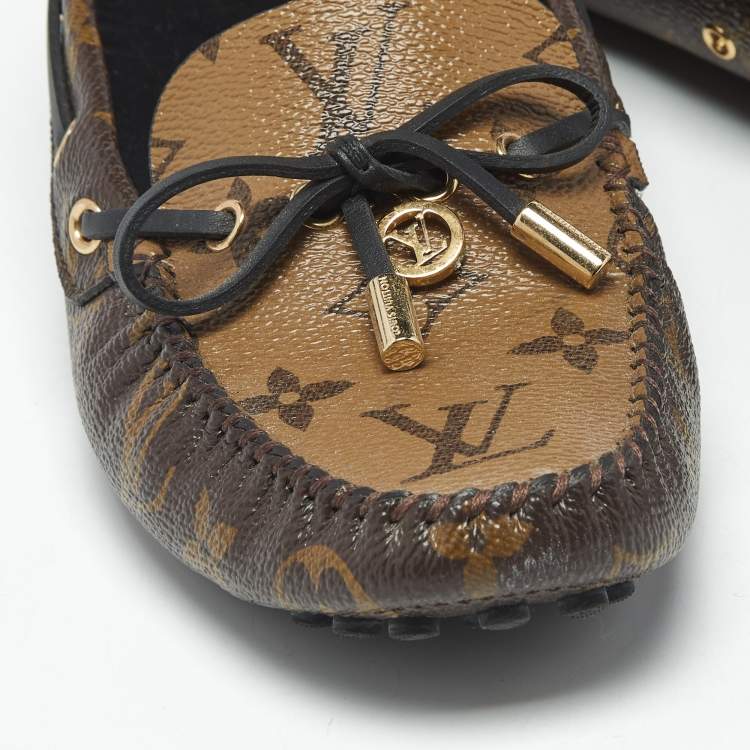Pre Owned Louis Vuitton Brown Monogram Canvas and Leather Gloria Loafers Size 37