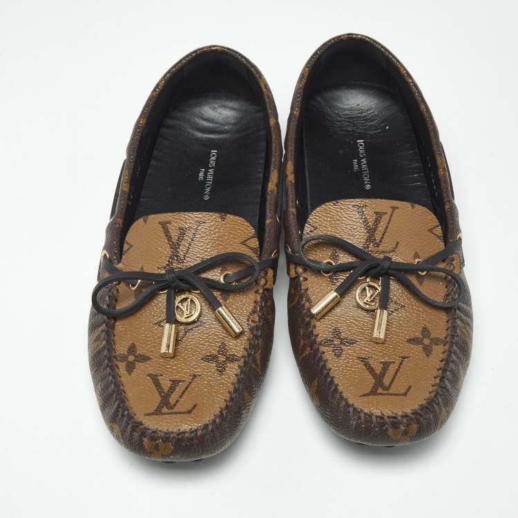 Pre Owned Louis Vuitton Brown Monogram Canvas and Leather Gloria Loafers Size 37