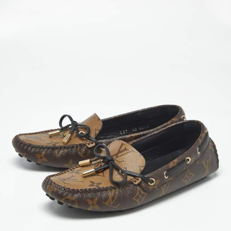Pre Owned Louis Vuitton Brown Monogram Canvas and Leather Gloria Loafers Size 37