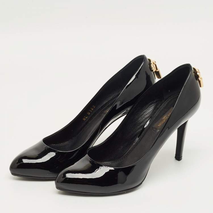 Pre Owned Louis Vuitton Black Patent Leather Lock It Pumps Size 36.5