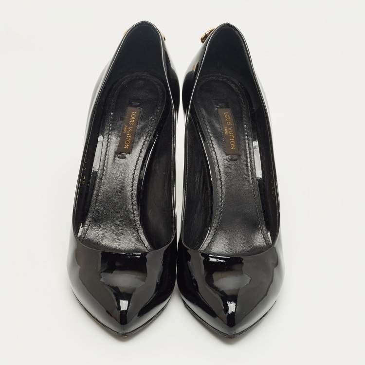 Pre Owned Louis Vuitton Black Patent Leather Lock It Pumps Size 36.5
