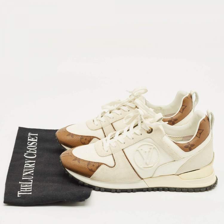 Pre Owned Louis Vuitton White Monogra Canvas and Knit Fabric Run Away Low Top Sneakers Size 37