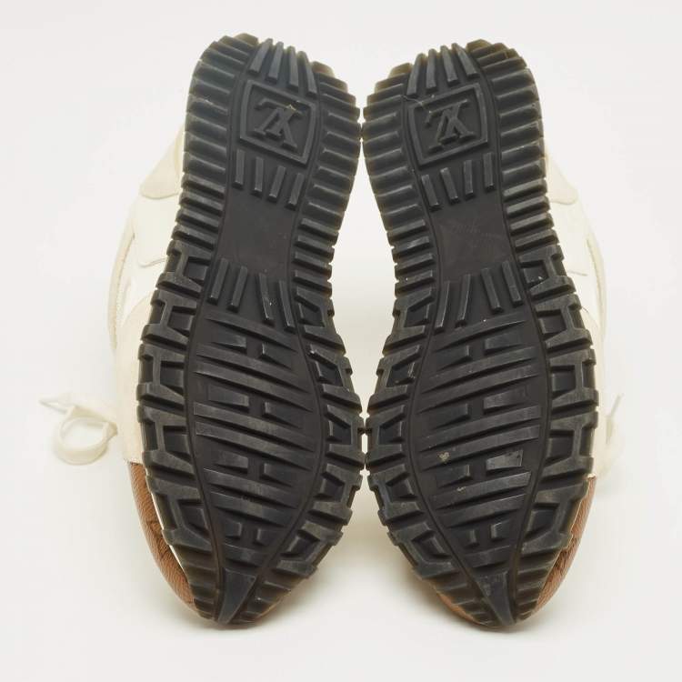 Pre Owned Louis Vuitton White Monogra Canvas and Knit Fabric Run Away Low Top Sneakers Size 37