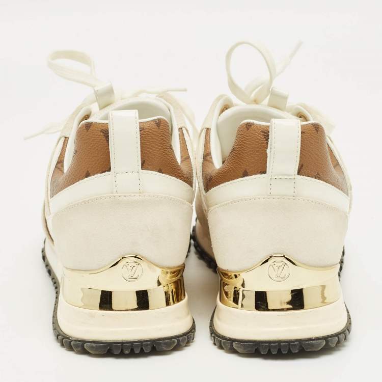 Pre Owned Louis Vuitton White Monogra Canvas and Knit Fabric Run Away Low Top Sneakers Size 37