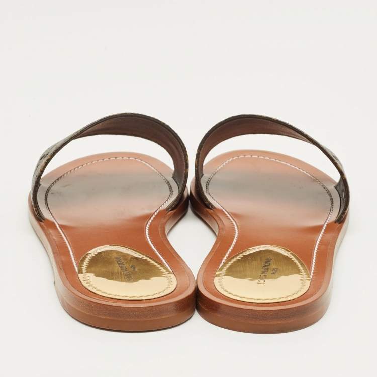 Pre Owned Louis Vuitton Monogram Canvas Lock It Flat Slides Size 38