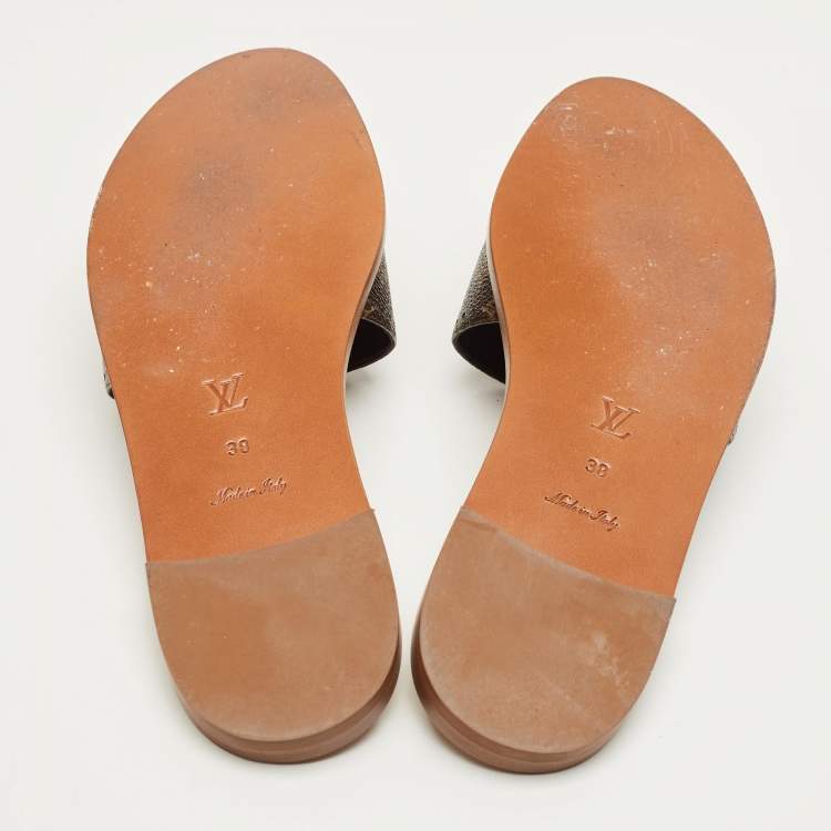 Pre Owned Louis Vuitton Monogram Canvas Lock It Flat Slides Size 38