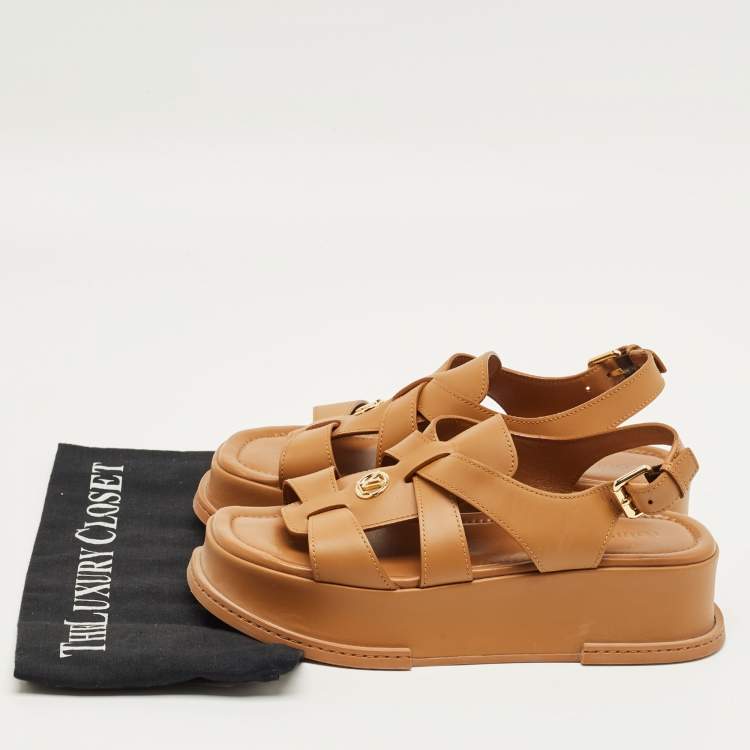Pre Owned Louis Vuitton Tan Leather Maya Platform Sandals Size 39
