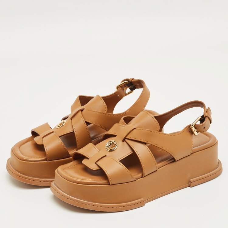 Pre Owned Louis Vuitton Tan Leather Maya Platform Sandals Size 39