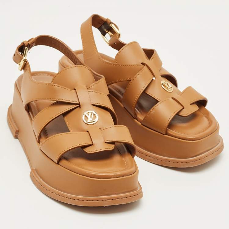 Pre Owned Louis Vuitton Tan Leather Maya Platform Sandals Size 39
