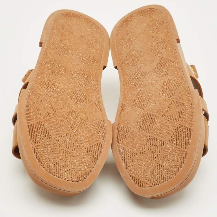 Pre Owned Louis Vuitton Tan Leather Maya Platform Sandals Size 39