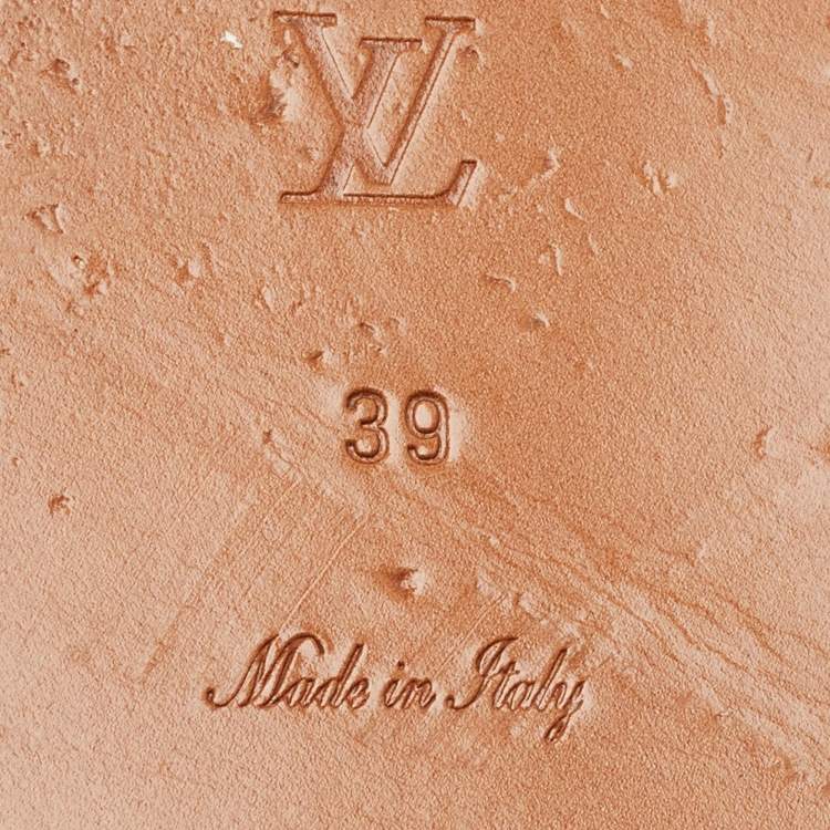 Pre Owned Louis Vuitton Brown Leather Lock It Flat Sandals Size 39