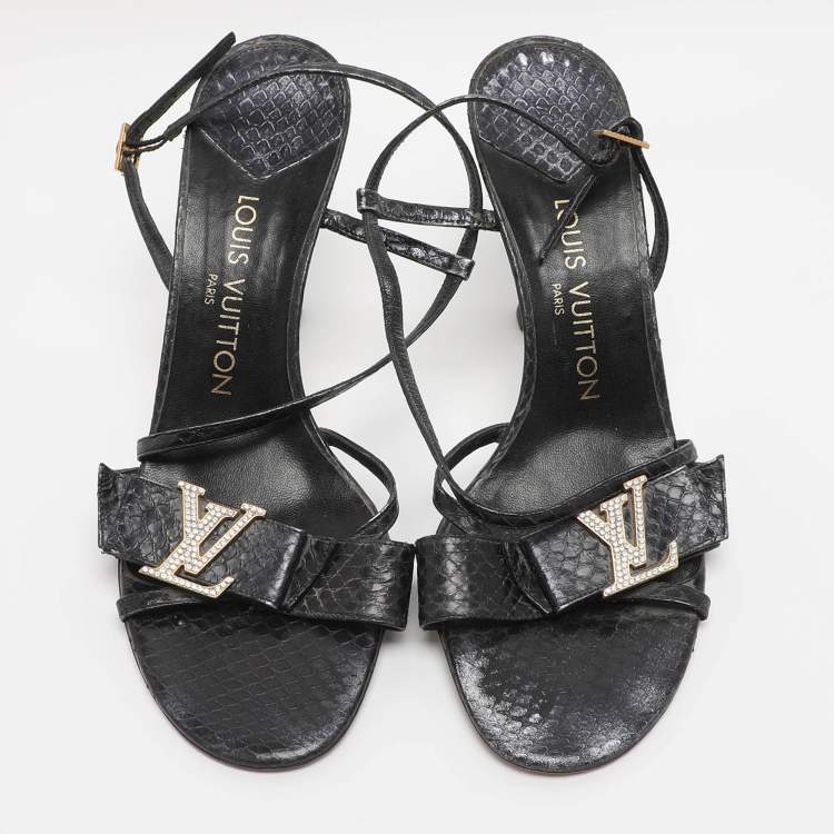 Pre Owned Louis Vuitton Navy Blue Python Leather Slingback Sandals Size 38