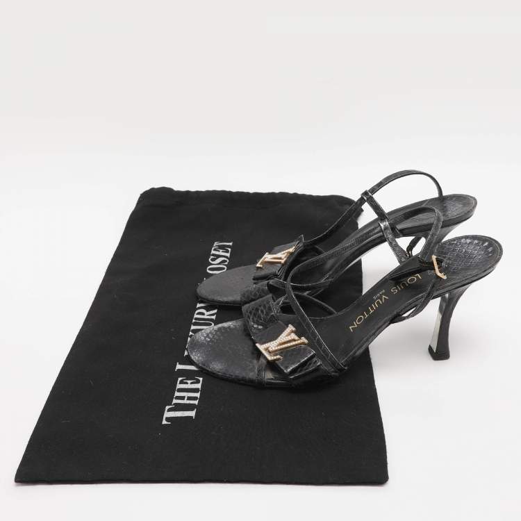 Pre Owned Louis Vuitton Navy Blue Python Leather Slingback Sandals Size 38