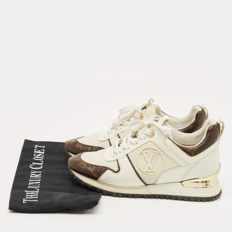 Pre Owned Louis Vuitton White/Brown Monogram Canvas and Leather Run Away Low Top Sneakers Size 35