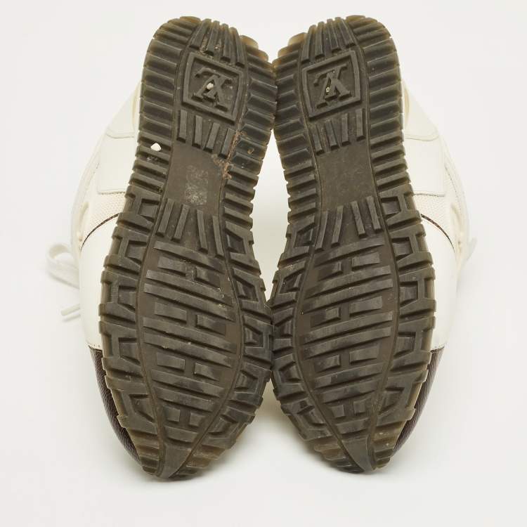 Pre Owned Louis Vuitton White/Brown Monogram Canvas and Leather Run Away Low Top Sneakers Size 35
