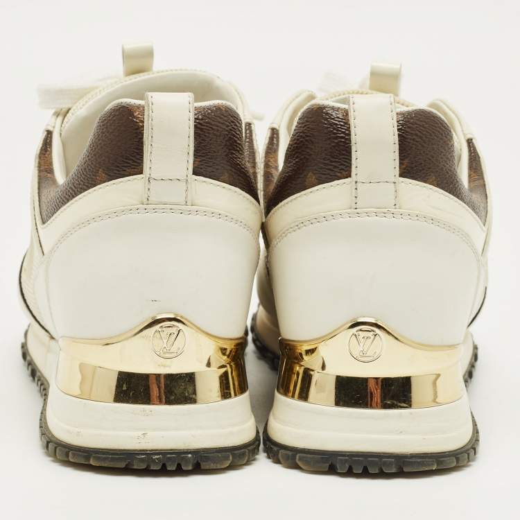 Pre Owned Louis Vuitton White/Brown Monogram Canvas and Leather Run Away Low Top Sneakers Size 35