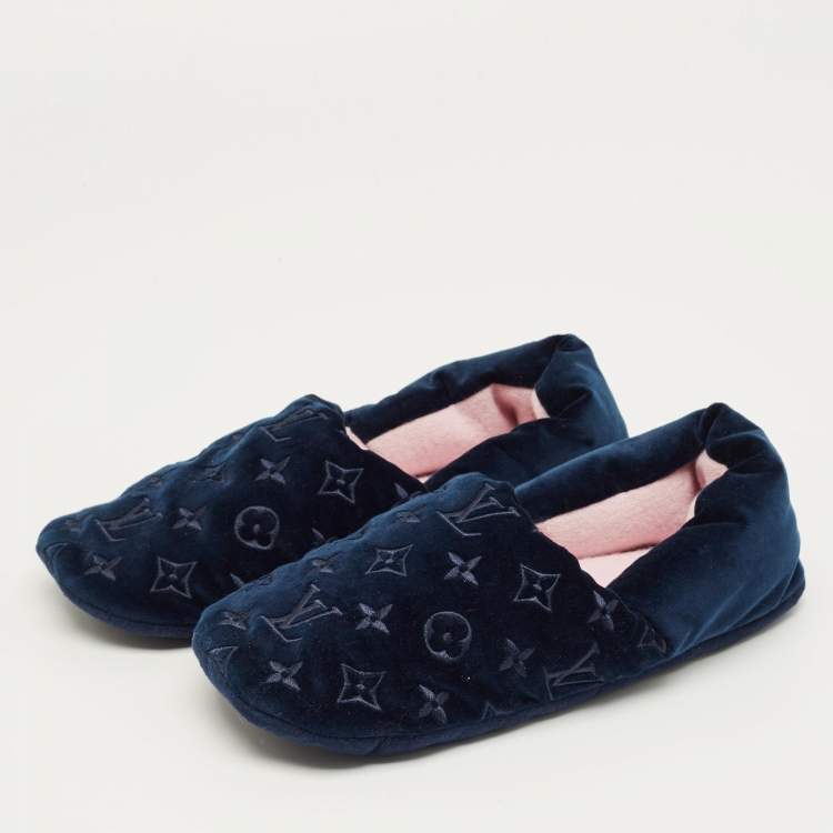 Pre Owned Louis Vuitton Navy Blue Velvet Dreamy Slippers Size 40