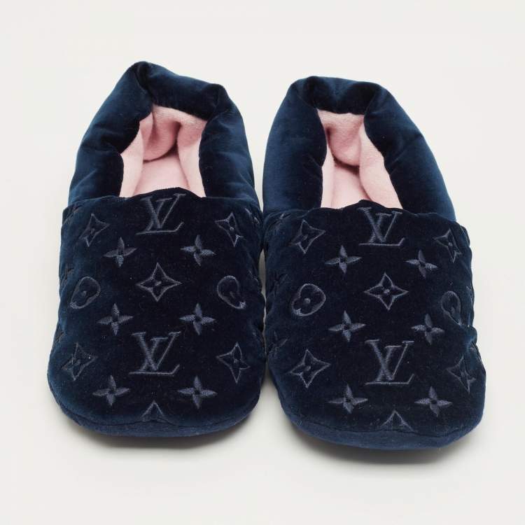 Pre Owned Louis Vuitton Navy Blue Velvet Dreamy Slippers Size 40
