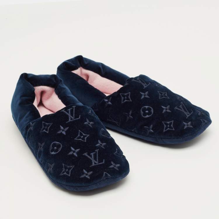 Pre Owned Louis Vuitton Navy Blue Velvet Dreamy Slippers Size 40