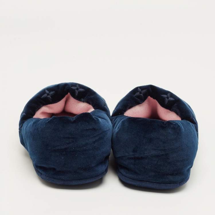 Pre Owned Louis Vuitton Navy Blue Velvet Dreamy Slippers Size 40