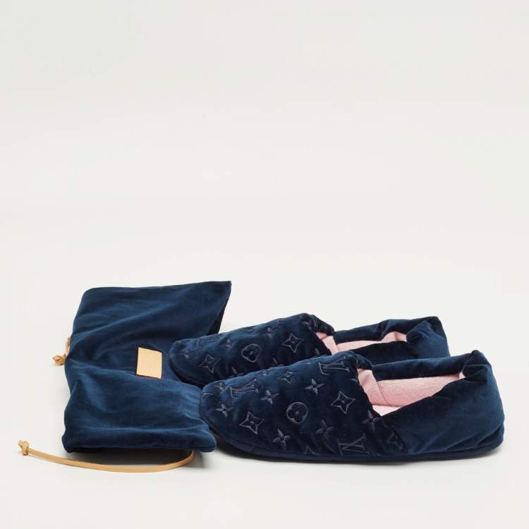 Pre Owned Louis Vuitton Navy Blue Velvet Dreamy Slippers Size 40