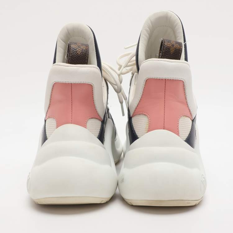 مملوكة مسبقًا Louis Vuitton White/Navy Blue Mesh and Monogram Canvas Archlight Sneakers Size 38