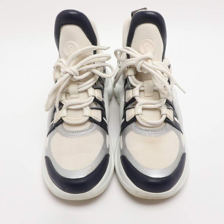 مملوكة مسبقًا Louis Vuitton White/Navy Blue Mesh and Monogram Canvas Archlight Sneakers Size 38