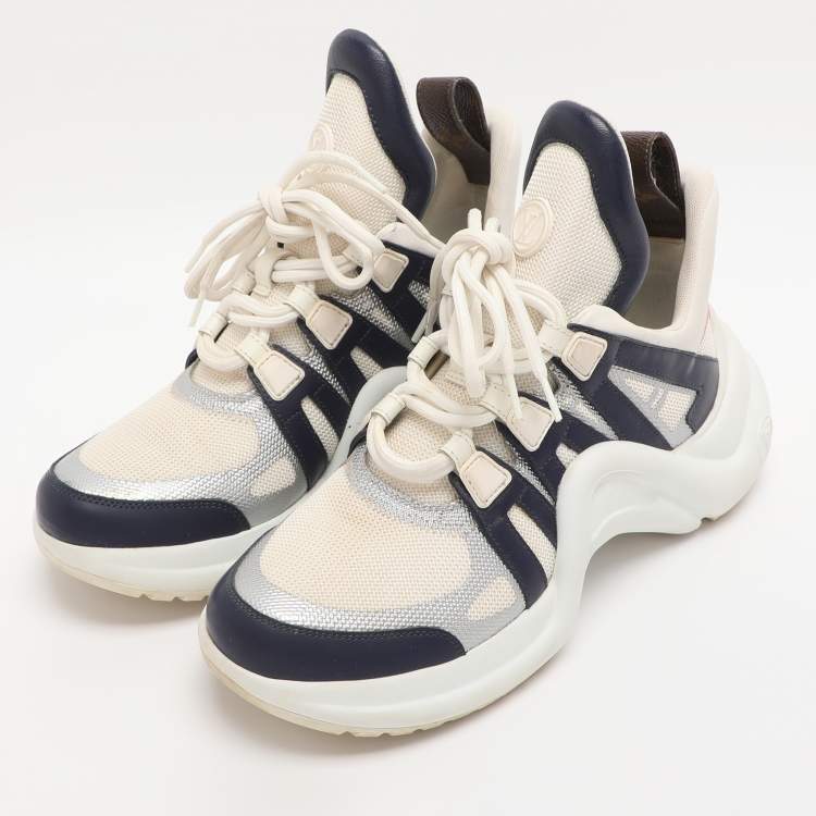 مملوكة مسبقًا Louis Vuitton White/Navy Blue Mesh and Monogram Canvas Archlight Sneakers Size 38