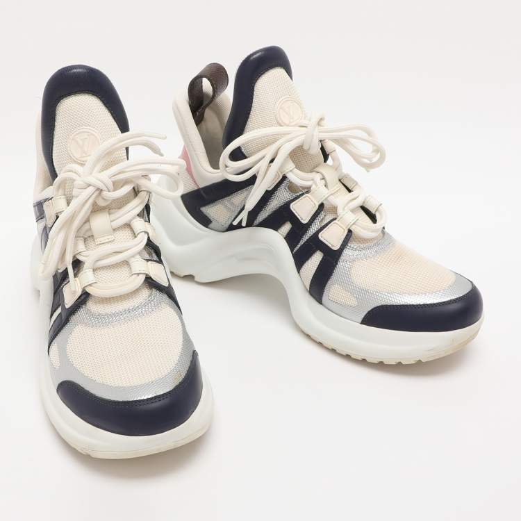 مملوكة مسبقًا Louis Vuitton White/Navy Blue Mesh and Monogram Canvas Archlight Sneakers Size 38