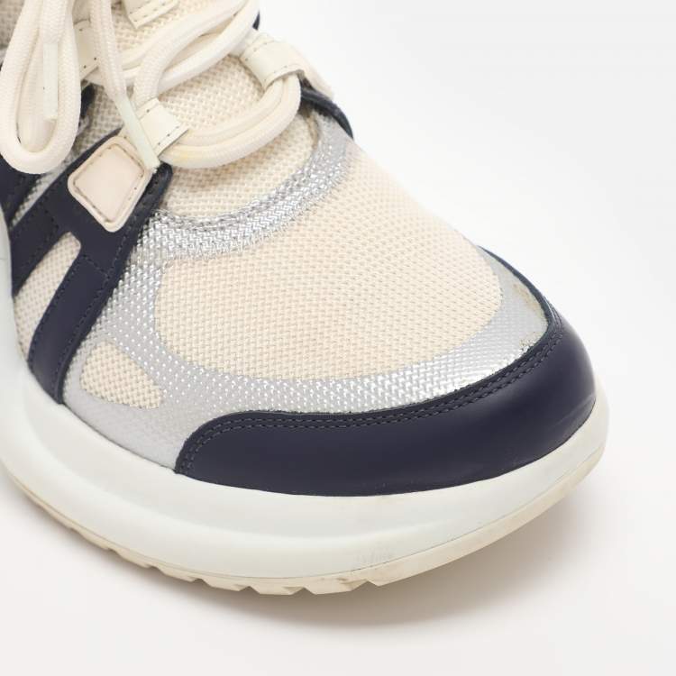 مملوكة مسبقًا Louis Vuitton White/Navy Blue Mesh and Monogram Canvas Archlight Sneakers Size 38