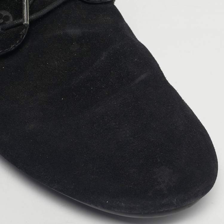 Pre Owned Louis Vuitton Black Monogram Suede Lace Up Sneakers Size 36