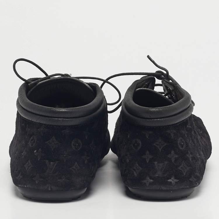 Pre Owned Louis Vuitton Black Monogram Suede Lace Up Sneakers Size 36