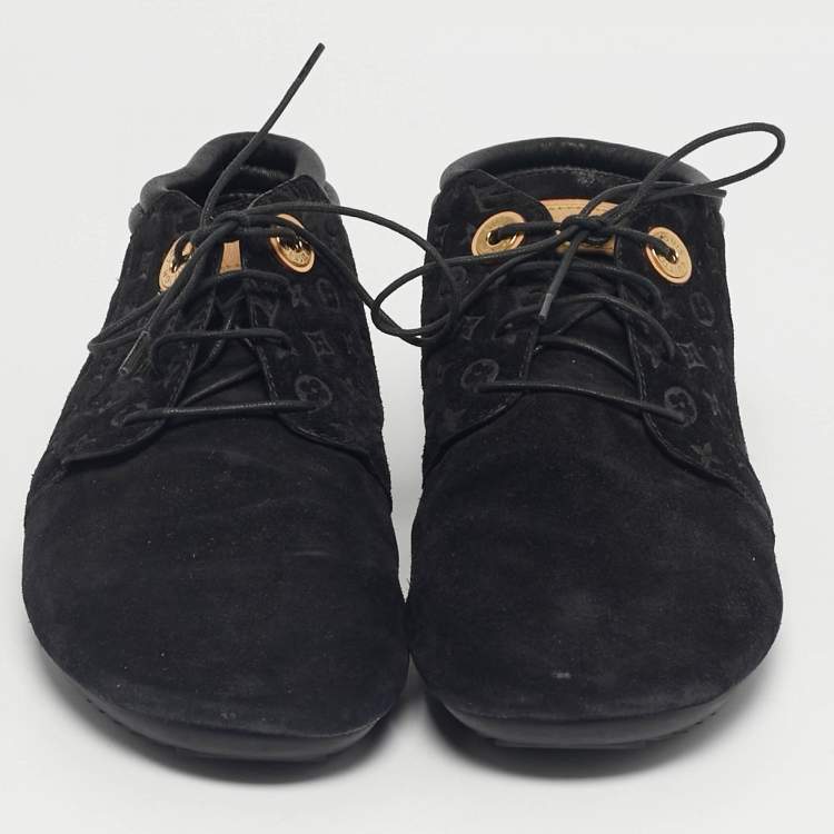 Pre Owned Louis Vuitton Black Monogram Suede Lace Up Sneakers Size 36
