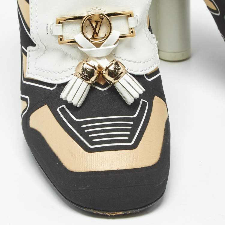 Pre Owned Louis Vuitton Multicolor Leather And Fabric Tassel Embellished Swift Loafer Pumps Size 39