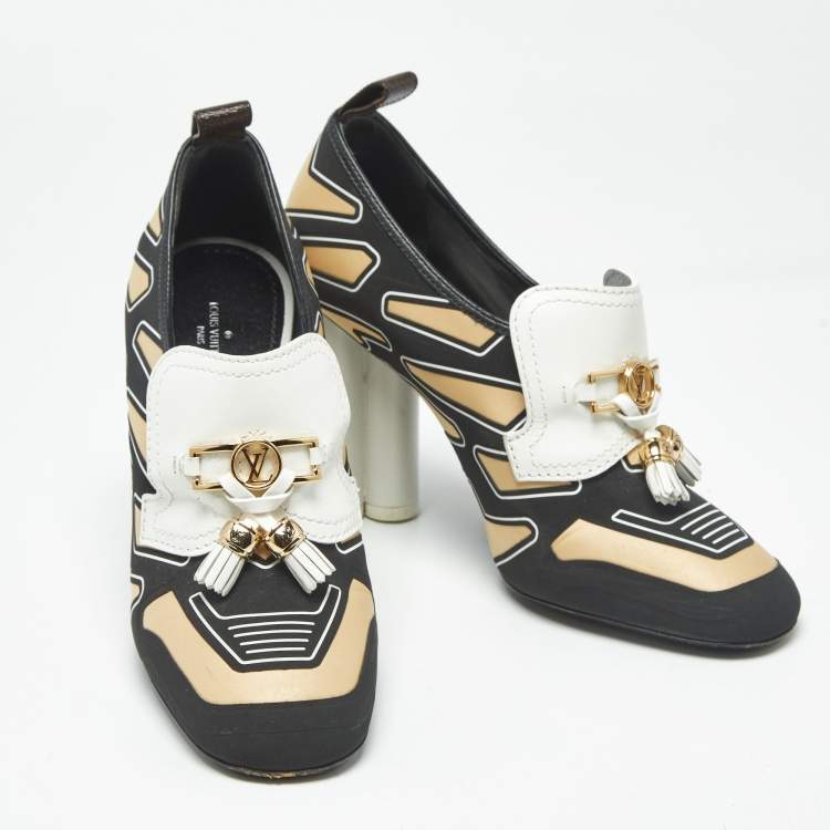 Pre Owned Louis Vuitton Multicolor Leather And Fabric Tassel Embellished Swift Loafer Pumps Size 39