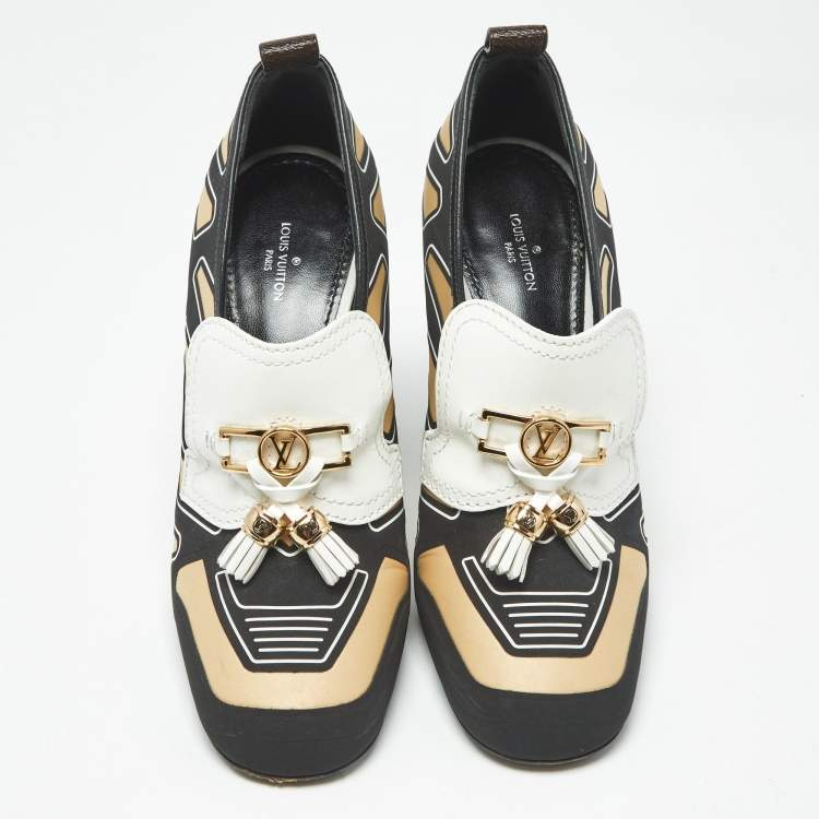 Pre Owned Louis Vuitton Multicolor Leather And Fabric Tassel Embellished Swift Loafer Pumps Size 39