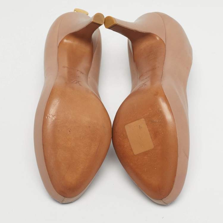Pre Owned Louis Vuitton Beige Leather Oh Really! Peep Toe Pumps 35.5