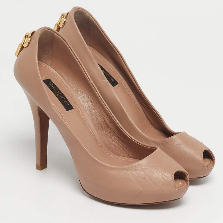 Pre Owned Louis Vuitton Beige Leather Oh Really! Peep Toe Pumps 35.5