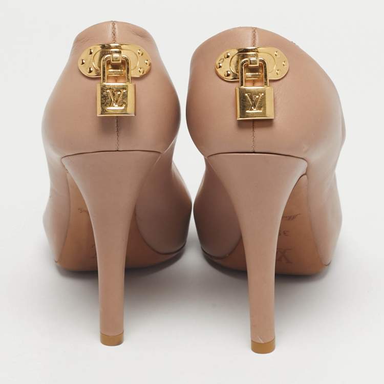 Pre Owned Louis Vuitton Beige Leather Oh Really! Peep Toe Pumps 35.5