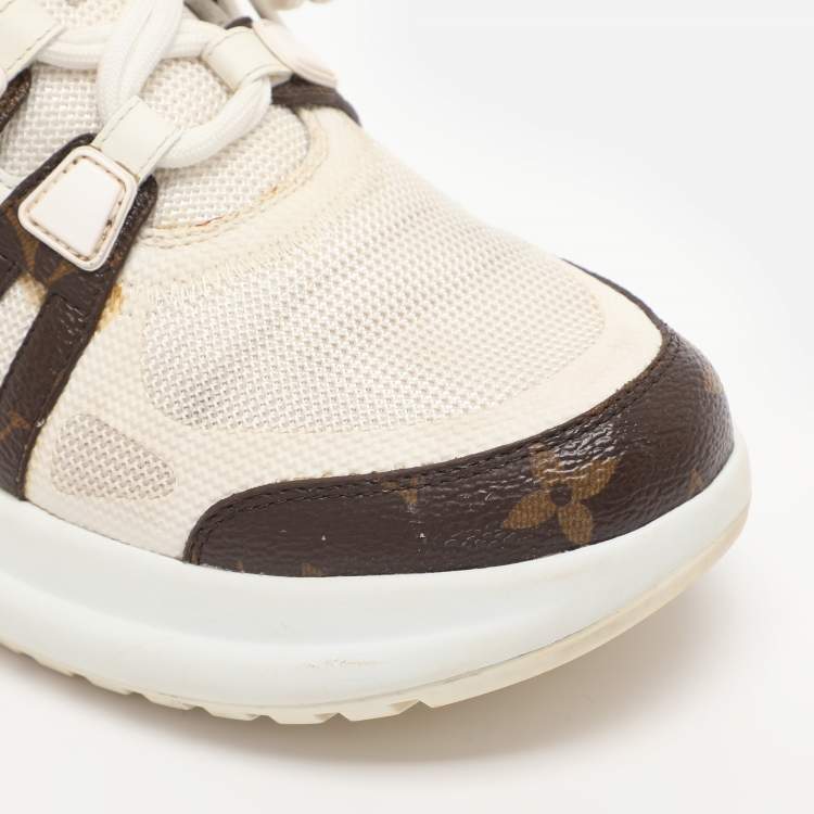 Pre Owned Louis Vuitton White/Brown Canvas and Mesh Archlight Sneakers Size 38.5
