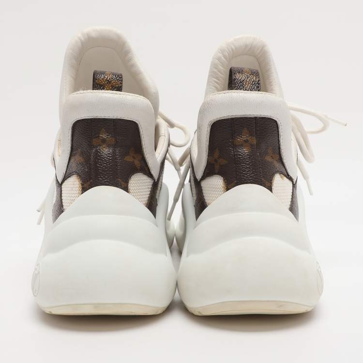 Pre Owned Louis Vuitton White/Brown Canvas and Mesh Archlight Sneakers Size 38.5